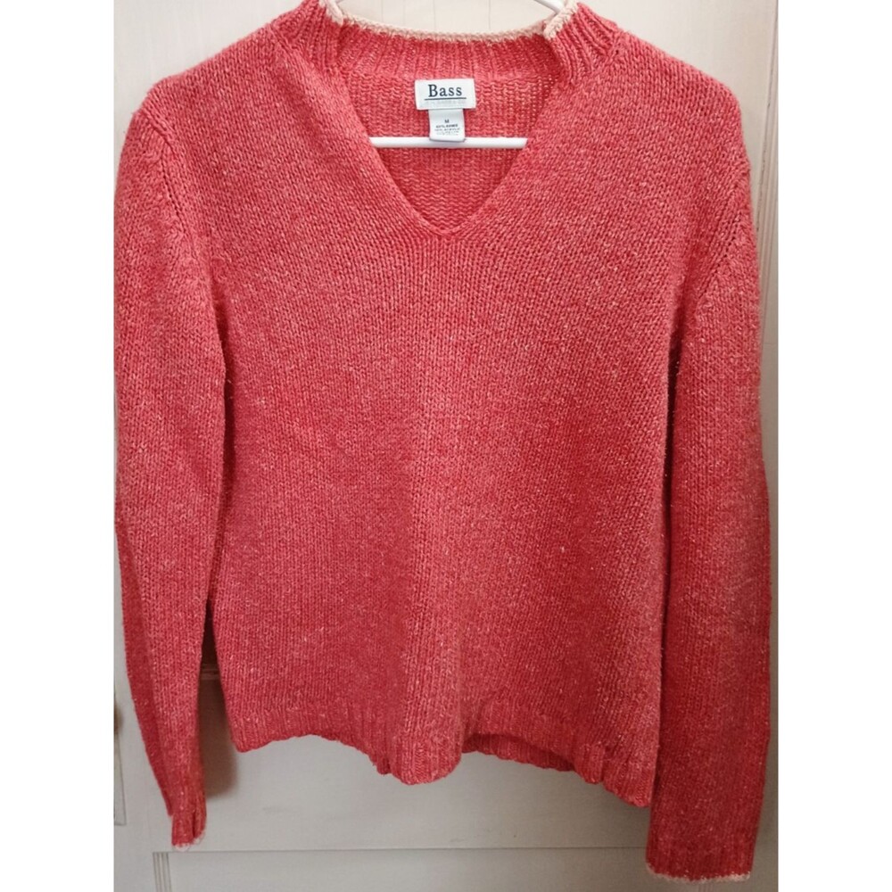 Women's Bass Coral Salman V Neck Knit Sweater Medium Ramie Blend